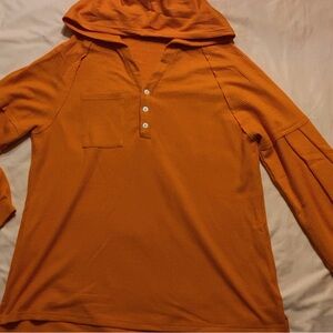 Orange Hooded Long Sleeve Top